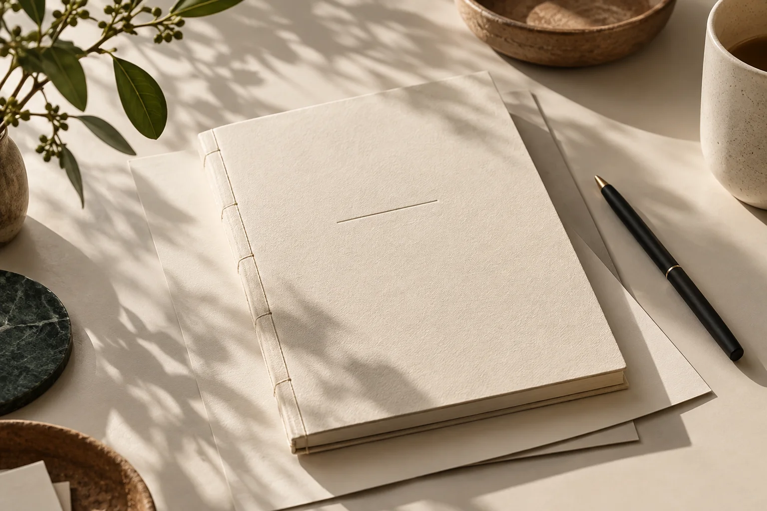 A cream report booklet and pen, ready for a thoughtful conversation